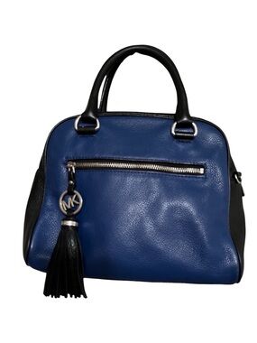 Michael Kors Knox Tassel Two Toned Blue + Black Leather Satchel Bag Purse
